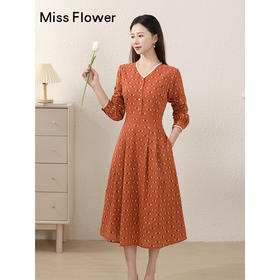 桔色显瘦长裙新款女装早秋日落裙气质裙子棉绸连衣裙