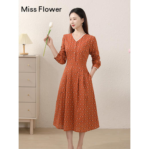 桔色显瘦长裙新款女装早秋日落裙气质裙子棉绸连衣裙 商品图0