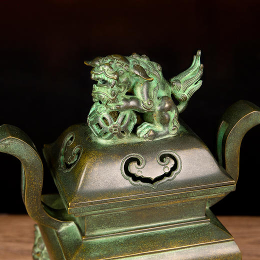 吉祥古法香炉 带座朝冠耳长方熏炉 商品图3