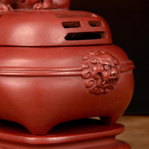 吉祥古法香炉 带座狮耳衔纹方熏炉 商品图3