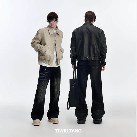 TIWILLTANG启世录“渐褪痕构”双口袋皮夹克 商品图4