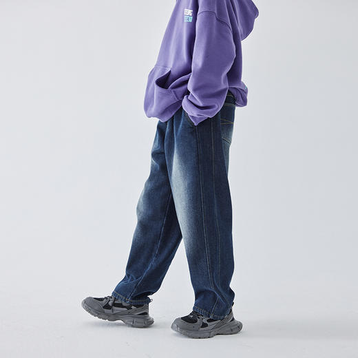 蓝汽水冬季新款暖绒牛仔裤男童加绒加厚休闲裤磨白复古蓝长裤 商品图2