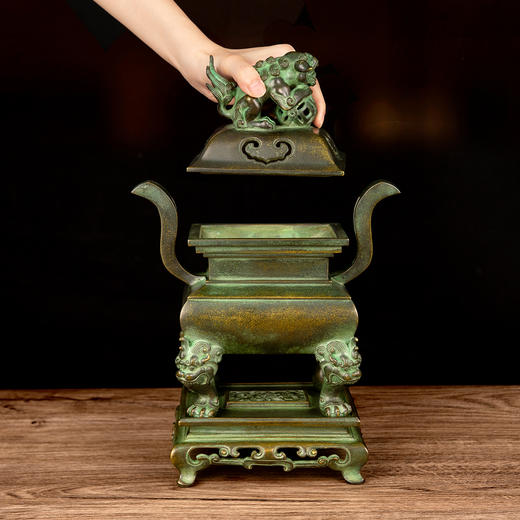 吉祥古法香炉 带座朝冠耳长方熏炉 商品图5