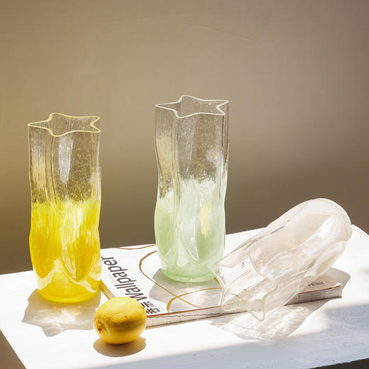 北欧风直筒渐变方口幻彩玻璃花瓶创意五角星口气泡瓶鲜花客厅装饰 商品图6