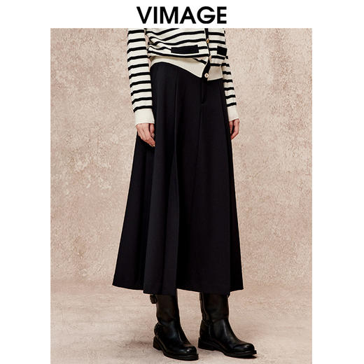 VIMAGE纬漫纪时尚气质纯色A字百搭显瘦长裙半身裙秋季新款V2206807 商品图2