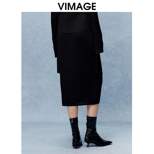 VIMAGE纬漫纪高腰包臀黑色显瘦半身裙秋季新款V2206808 商品图3