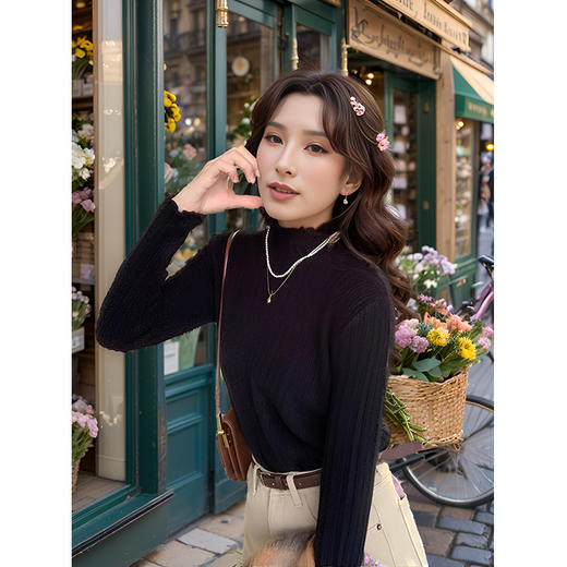 9/9奢姿大码女装2024秋季简约时尚百搭针织衫胖妹妹气质半高领上衣9943155033 商品图0