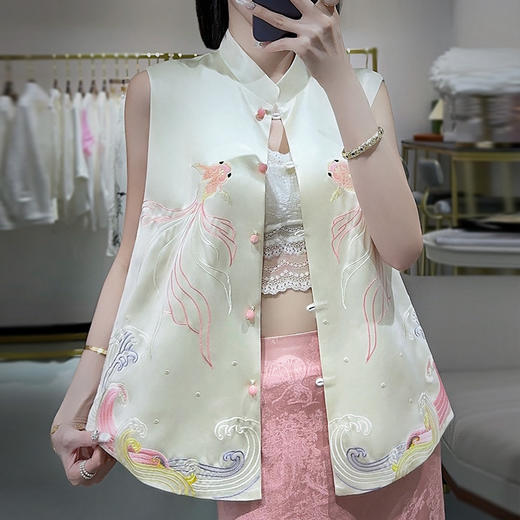 KDS-2509女装中国风刺绣醋酸马甲秋季新款新中式外搭坎肩背心马夹 商品图1