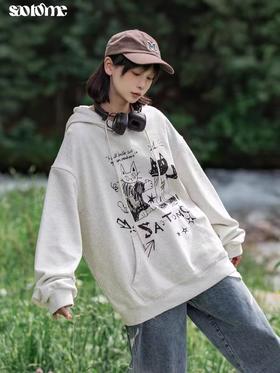 早乙女惠子saotome/STMWY243185/手绘涂鸦连帽卫衣