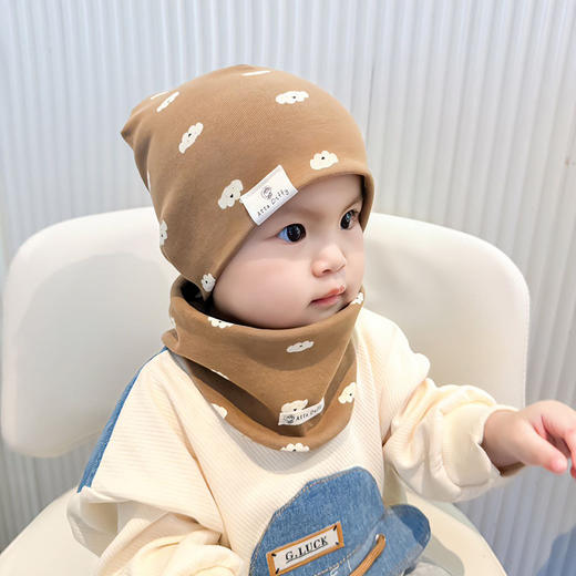 秋冬季棉质宝宝套头帽围脖套装 透气吸汗儿童帽子围巾两件套 商品图2