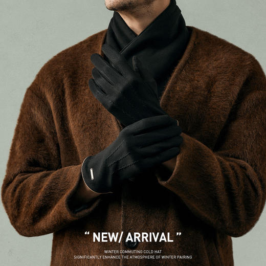 冬季麂皮绒手套男士户外运动骑行加绒加厚保暖手套开车防风寒手套 商品图2