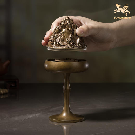 铜师傅《高杆博山炉》客厅桌面铜香炉摆件 家居装饰工艺品 商品图4