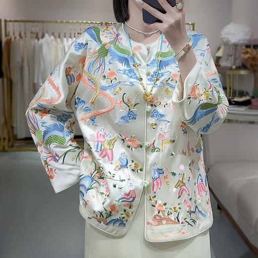 KDS-2524中国风刺绣醋酸外套高档女装2024年春秋款宽松大码唐装长袖上衣 商品图1