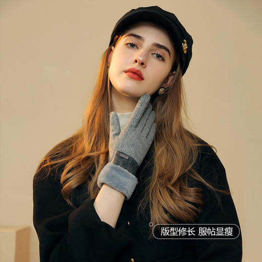 秋冬季羊毛手套女加绒加厚冬天户外骑车防风触屏保暖防寒羊绒手套 商品图1