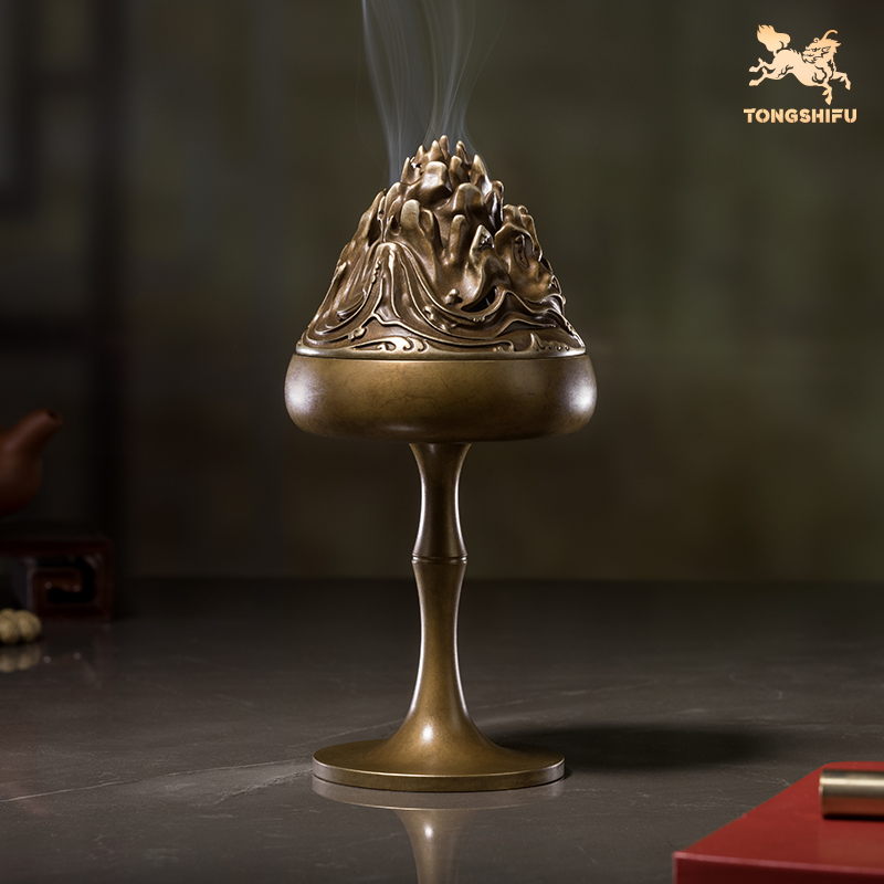 铜师傅《高杆博山炉》客厅桌面铜香炉摆件 家居装饰工艺品