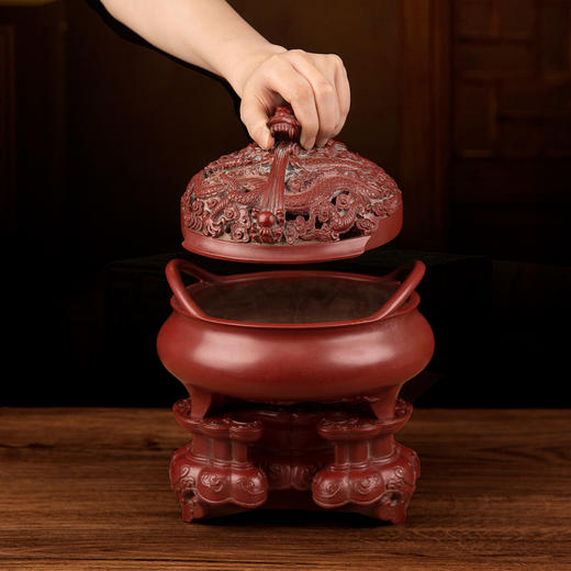 吉祥古法香炉 带座双龙戏珠桥耳熏炉（遇龙丞祥系列） 商品图4