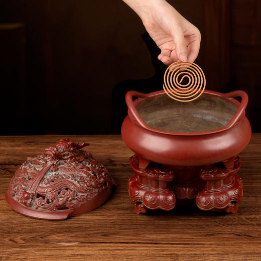 吉祥古法香炉 带座双龙戏珠桥耳熏炉（遇龙丞祥系列） 商品图6