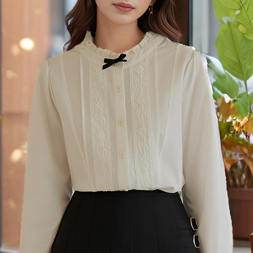 9/10奢姿大码女装2024秋季减龄提花绑带时尚衬衫胖妹妹蝴蝶结百搭上衣9943234071 商品图3