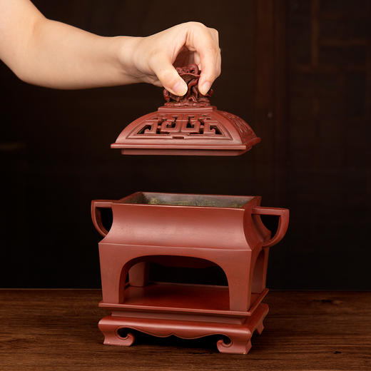 吉祥古法香炉 带座福禄鸳鸯钮台几熏炉 商品图2