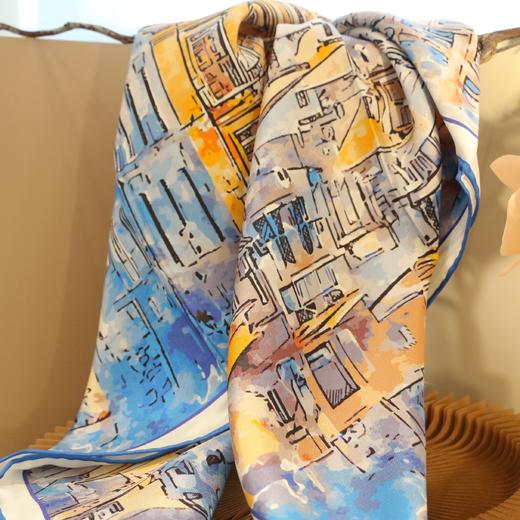 【甄珠贝·油画系列】90*90cm里约之城丝巾和【秘境蝶生】淡水珍珠四叶草胸花礼盒套装 商品图4