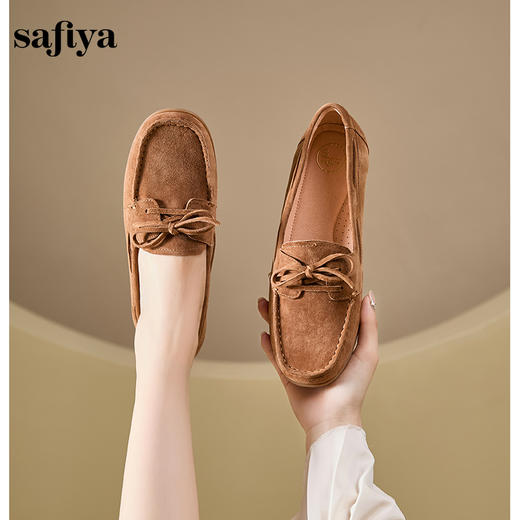 Safiya/索菲娅2024秋 复古真皮软底一脚蹬防滑休闲豆豆平底单鞋 SF43112438 商品图5