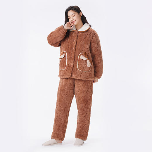 都市丽人睡衣夹棉系列长袖家居服法兰绒夹棉加厚女士夹棉套装LHT1U3 商品图2