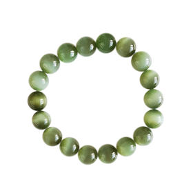 【天然正品】天然收藏级约9.5MM无杂无黑点和田玉猫眼碧玉圆珠手串280824NJM09+ 现售价：4880