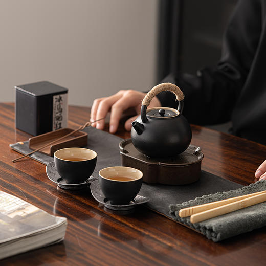 知者觉器简茶黑陶提梁壶5件套 商品图0