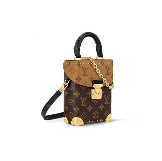 驴家Camera 老花满印锁扣开合链条 牛皮革 盒子包手机包手提单肩斜挎包 女款 棕色 商品图1