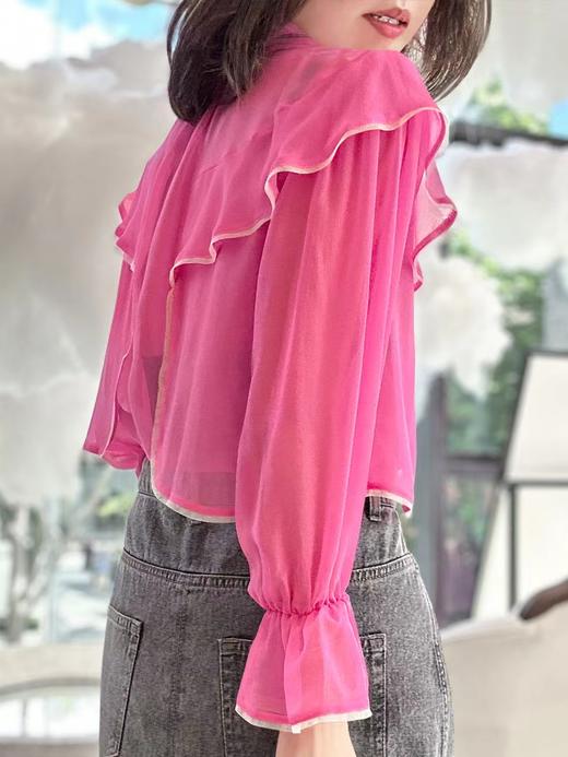 TYNVIE 立领雪纺长袖衬衫-粉色 商品图4