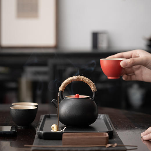 知者觉器中国红蜗牛干泡盘提梁壶 商品图1