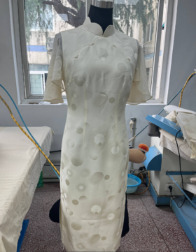 荷言HEYEN 熏风致 白色波点提花真丝仙女旗袍波浪袖夏季凉感