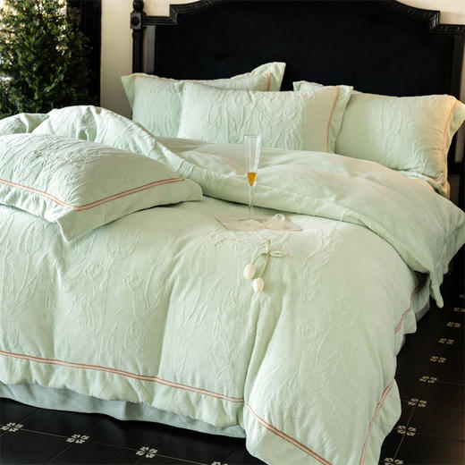 顶柔牛奶绒雕花绒刺绣四件套芙拉系列-TJ1548 商品图9