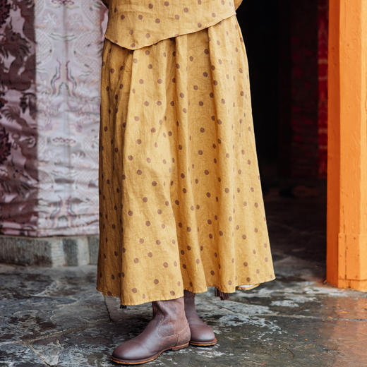 绽放628朵/早秋*亚麻新中式波点印花不对称A摆衬衫半身裙套装 商品图3