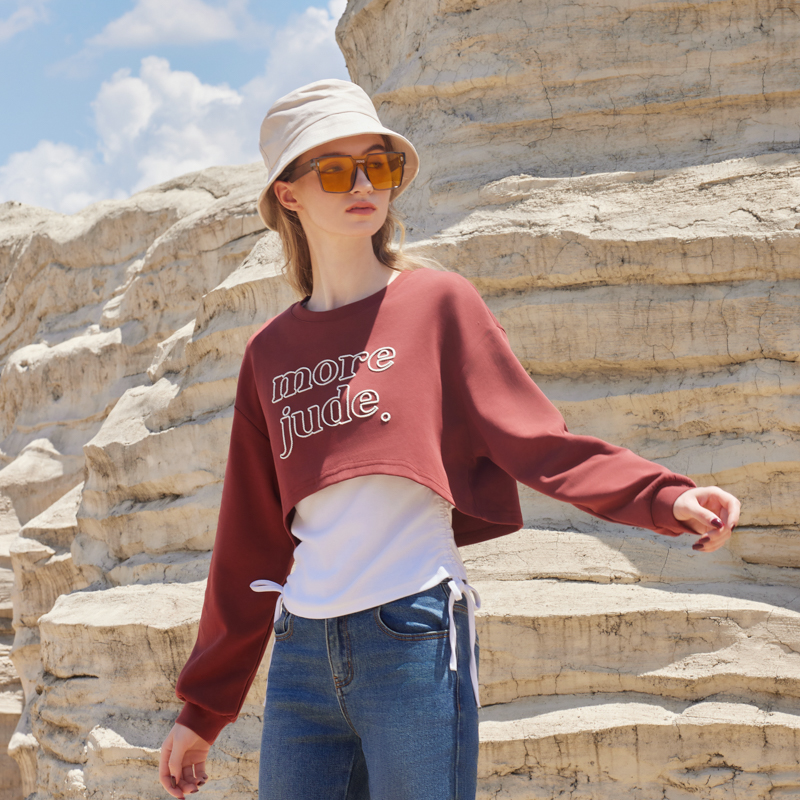 半身缘女装 秋季上衣真两件T恤青春流行时尚简约243113P01113246