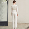 AD设计感小V领接拼雪纺衬衫上衣女高端职业两件套时尚阔腿裤套装 商品缩略图3