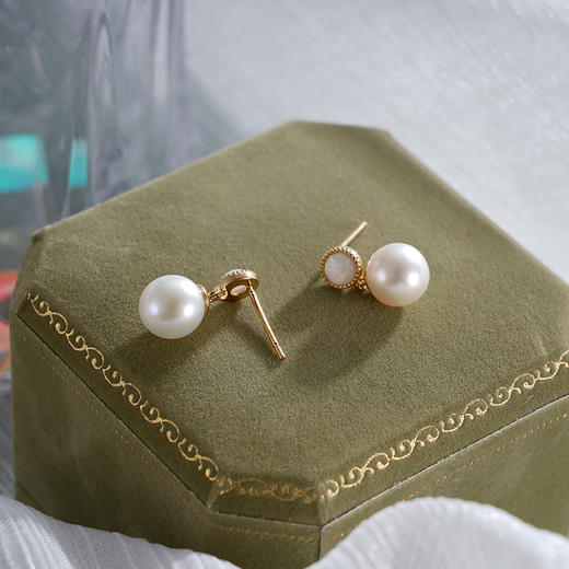 子佩集S925银珍珠耳钉【YE0808】纯银珍珠欧珀镀金2409 商品图2