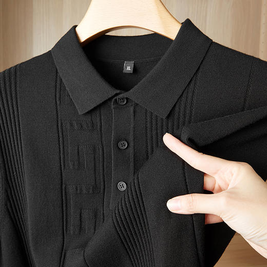 【新款DPF】大依优型翻领毛衣针织短袖背心休闲针织衫毛背心满印字母加肥加大上衣男士胖子大码毛衫t恤打底 商品图1