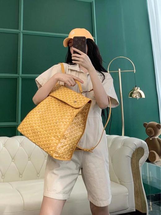 戈雅-狗牙狗牙Y字老花满印可折叠多口袋大容量 帆布拼小牛皮 手提包双肩包 中号 男女同款情侣款 11色可选（CB） 商品图0