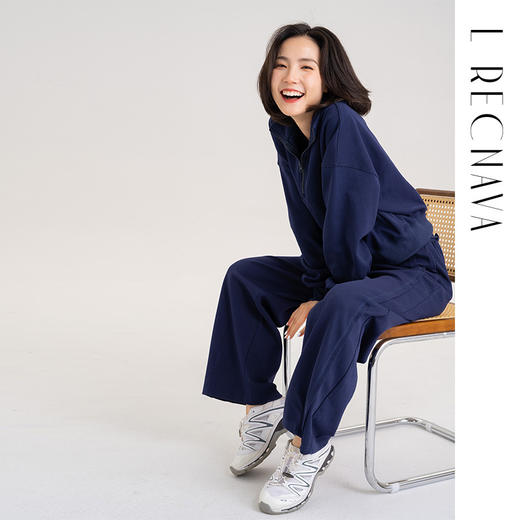 L RECNAVA [72%棉] 宽松运动套头卫衣 显瘦遮肉 半拉链高领休闲上衣 商品图9