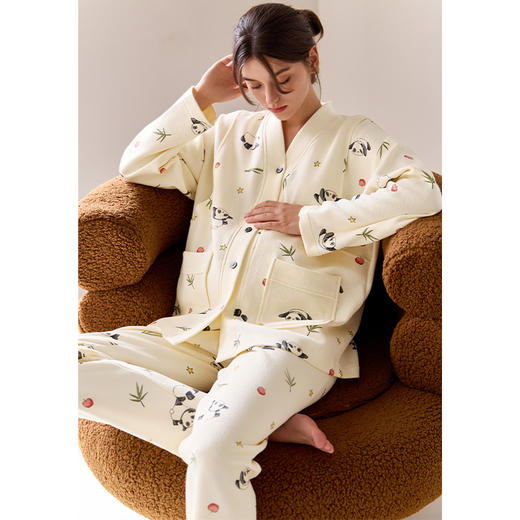 *【芬腾】月子服空气棉夹层针织薄夹棉加厚秋冬孕妇睡衣产后哺乳家居服 商品图0