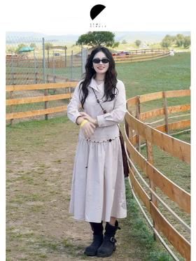 半圆/D24310330/低腰绑带抽褶连衣裙