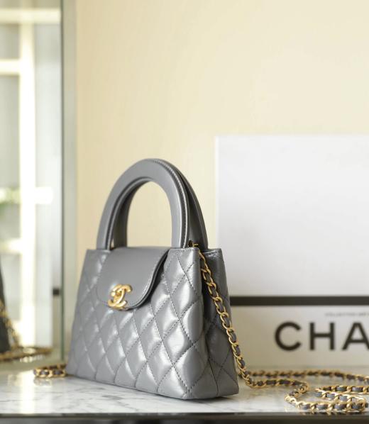 CHANEL香奈儿 24A  Kelly 菱格纹 链条肩带 皮革 单肩斜挎手提包 女款 灰色（HH） 商品图4