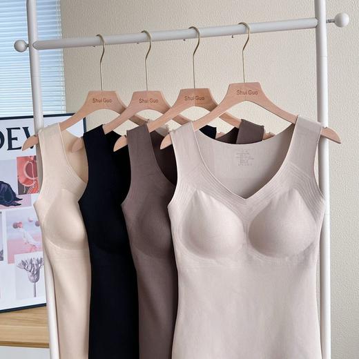 德绒保暖背心女士加绒无痕带胸垫一体式内衣秋冬内搭吊带打底上衣 商品图0