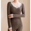 绵羊毛保暖内衣套装 腈纶蕾丝花边领秋衣秋裤女 可外穿保暖衣发热衣 商品缩略图2