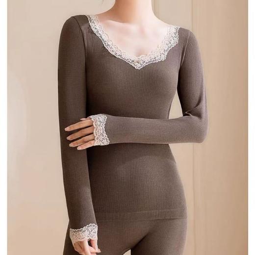 绵羊毛保暖内衣套装 腈纶蕾丝花边领秋衣秋裤女 可外穿保暖衣发热衣 商品图2