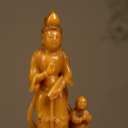清 寿山石雕童子拜观音摆件 商品图2