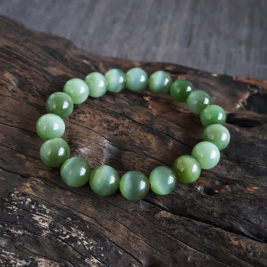 【天然正品】天然收藏级约9.5MM无杂无黑点和田玉猫眼碧玉圆珠手串280824NJM09+ 现售价：4880 商品图2