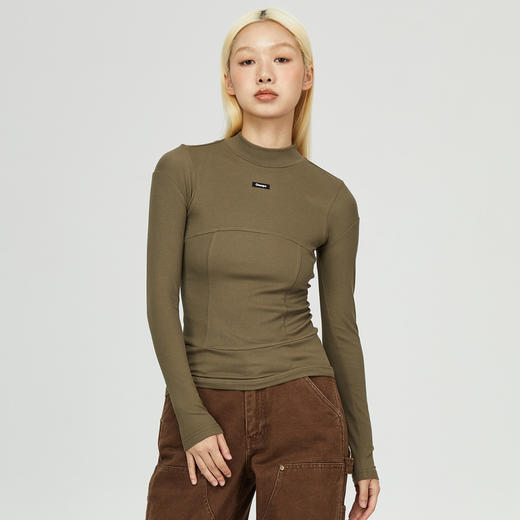 oneup纯色紧身拼接长袖 商品图2