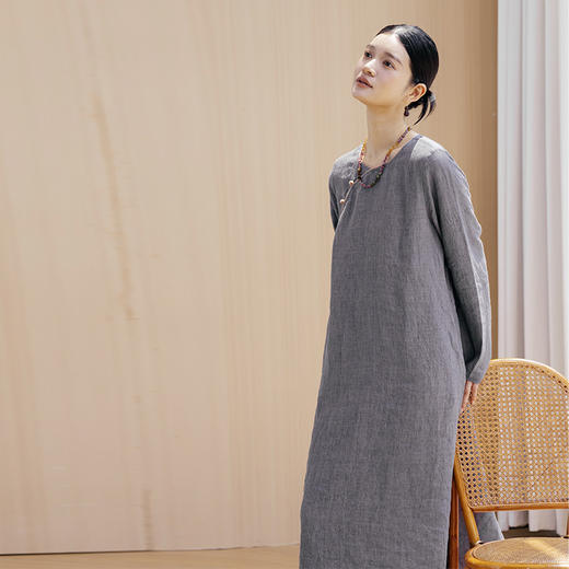 绽放旅行女装626朵/小欢喜连衣裙早秋色织亚麻圆领斜襟盘扣旗袍裙 商品图1